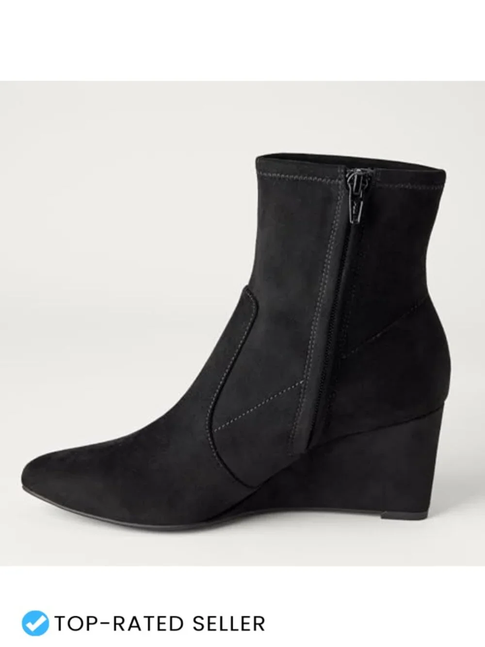 Women's Wedge Ankle Boots Pointed Toe Faux Suede Side Zip